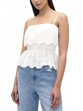Gap Poplin Eyelet Ruffle Top NWT New Off White Size XL Tall